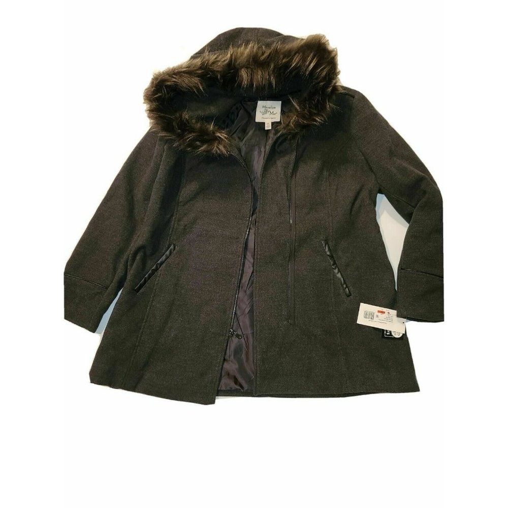 Maralyn & Me Jacket Hooded Fur Trim Trench Coat